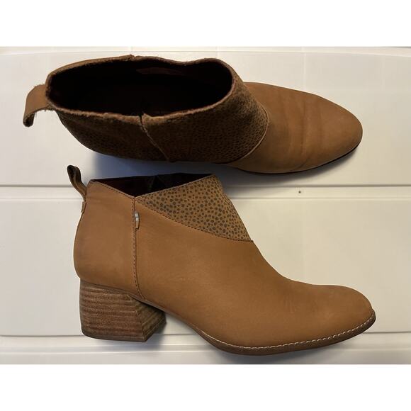 TOMS Women’s size 10 Leilani Ankle Booties Brown Suede Leather Cheetah Slip On - Picture 1 of 10